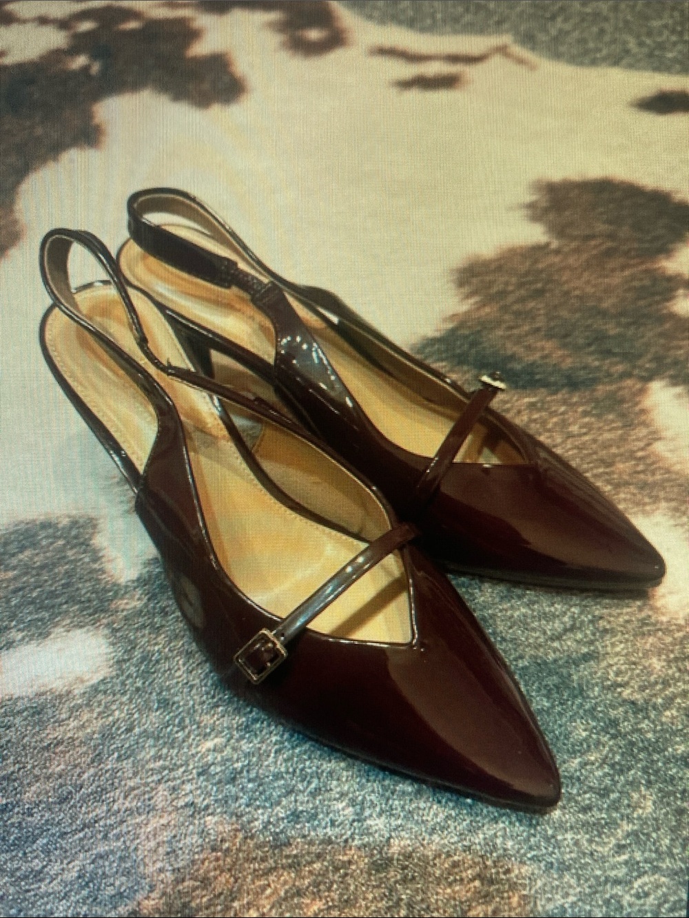 Patent Pointed Slingback Flats in Deep Burgundy